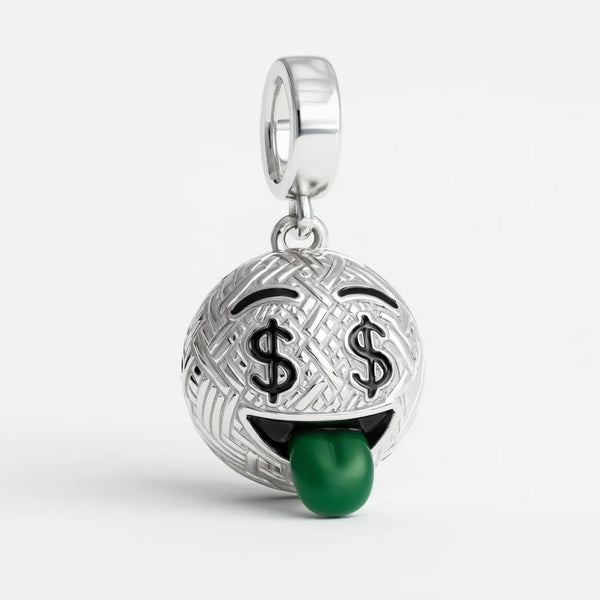 Berloque Prata Emoji Cifrão 3D