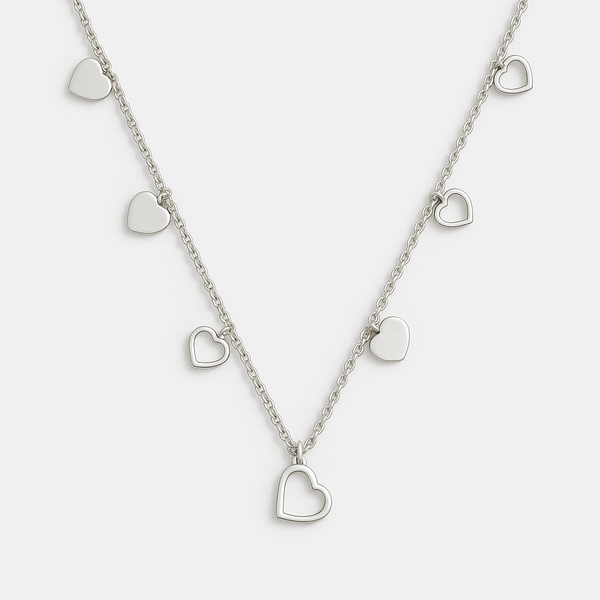 Choker Prata Corações Lisos Vazados