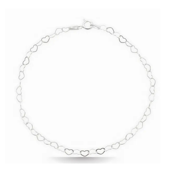 Pulseira Prata Elos de Coração Feminina