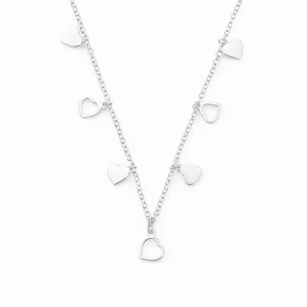 Choker Prata Corações Lisos Vazados
