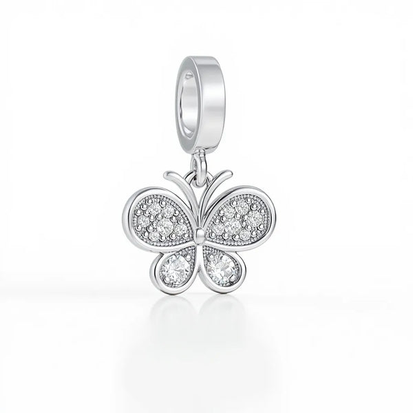 Berloque Prata Borboleta Cravejada